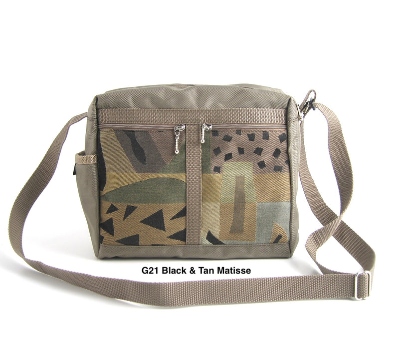 106 Medium Messenger Bag Purse in Khaki Nylon with Fabric Accent Pockets