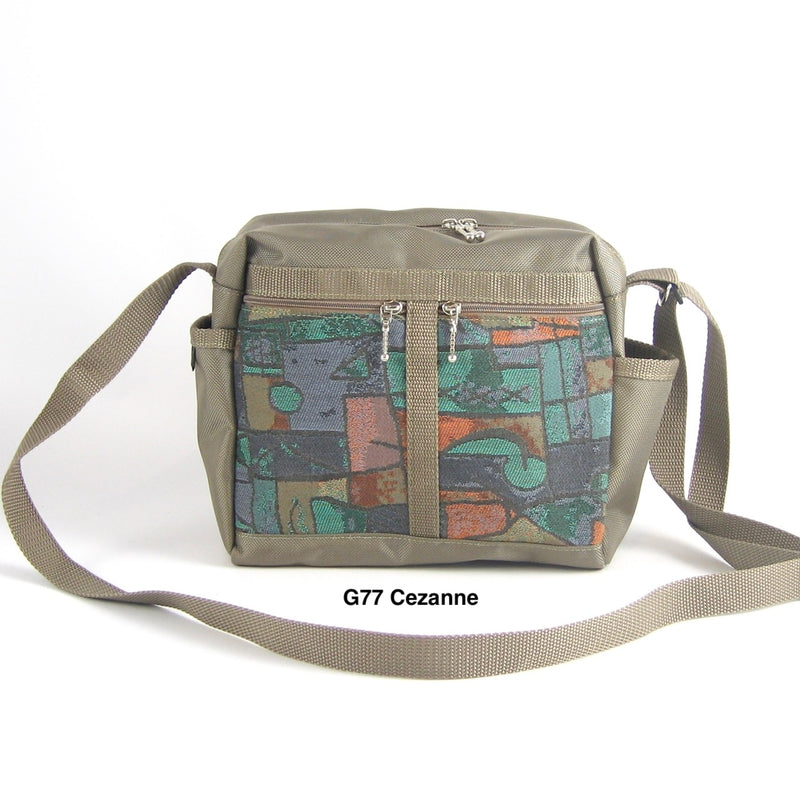 106 Medium Messenger Bag Purse in Khaki Nylon with Fabric Accent Pockets