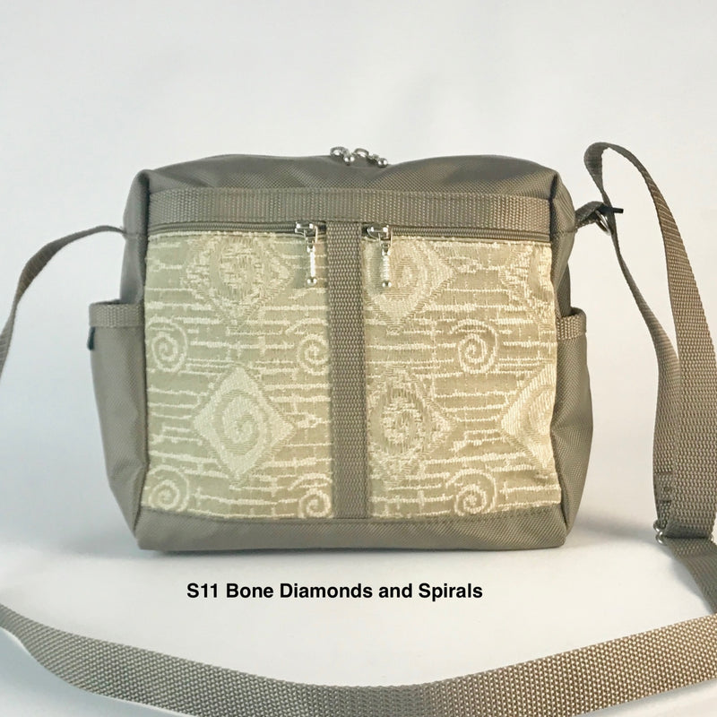 106 Medium Messenger Bag Purse in Khaki Nylon with Fabric Accent Pockets