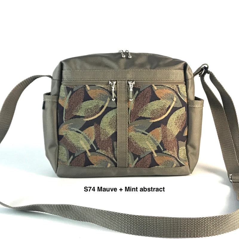 106 Medium Messenger Bag Purse in Khaki Nylon with Fabric Accent Pockets