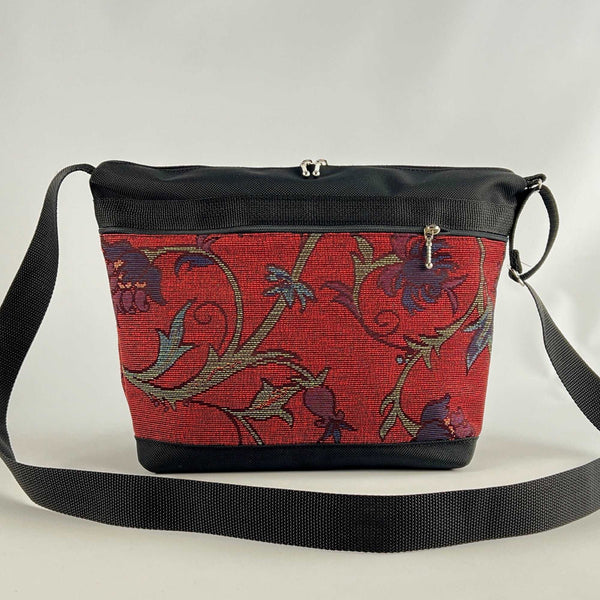 223L Cross-body Large Organizer Purse in Black nylon with fabric accent pockets