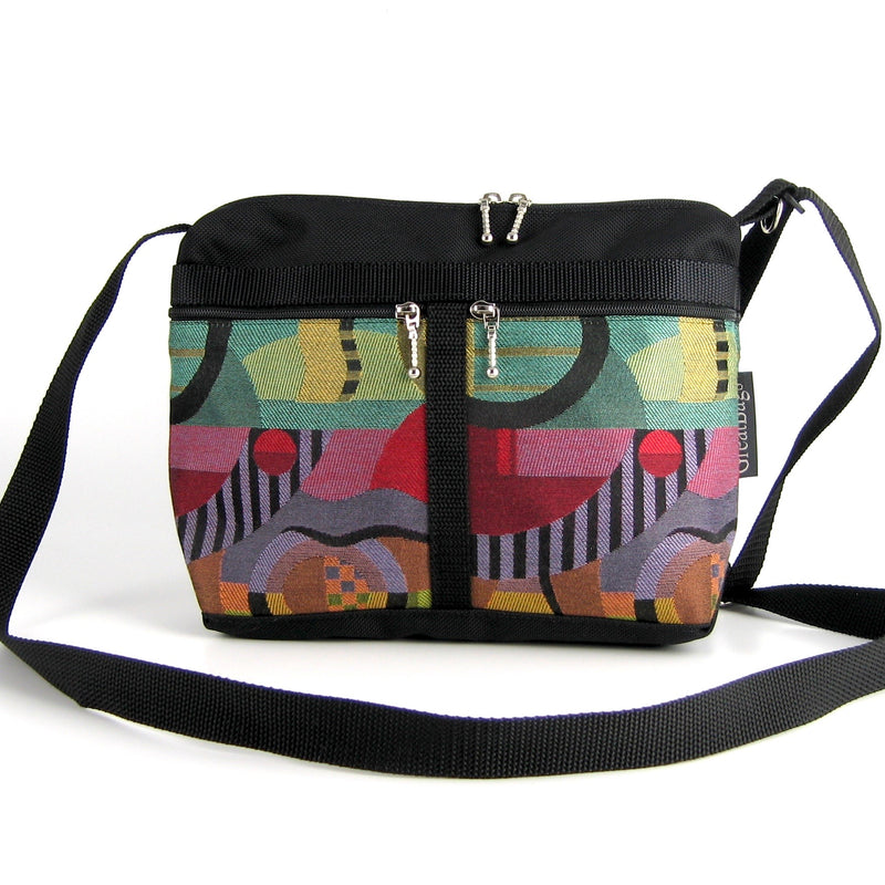 222L Cross-body medium Organizer Purse in Black nylon with fabric accent pockets