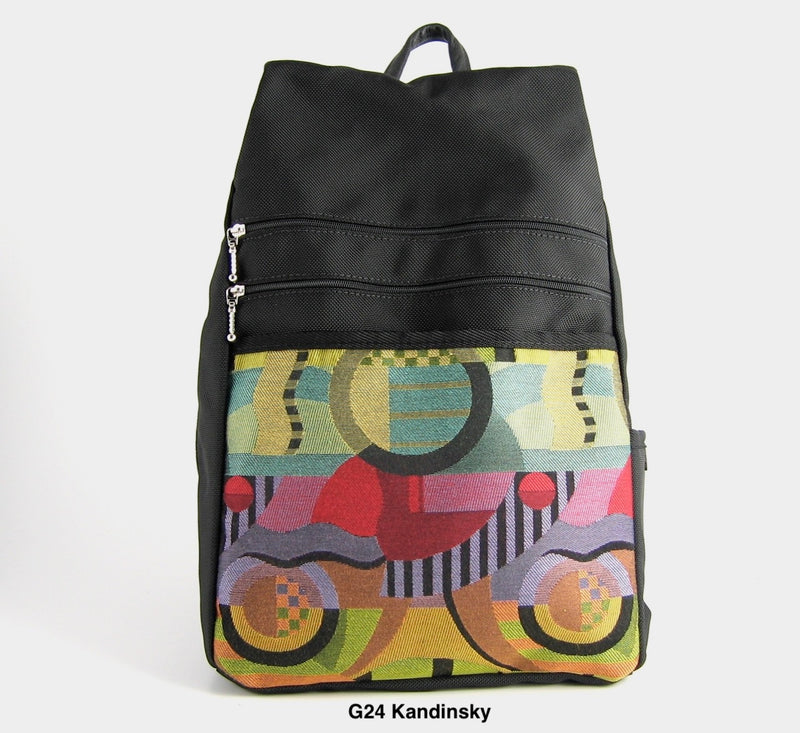 B969-BL Large Side Entry Backpack in Black Nylon with Fabric Accent