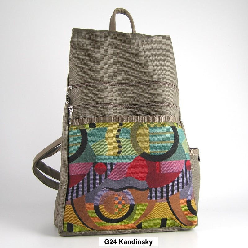 B969-KH  Large Side Entry Backpack in Khaki Nylon with Fabric Accent pocket