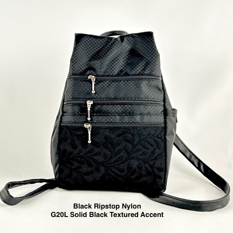 R968W Medium Ripstop Side Entry Backpack Purse - deluxe extra zipper pocket + leather straps