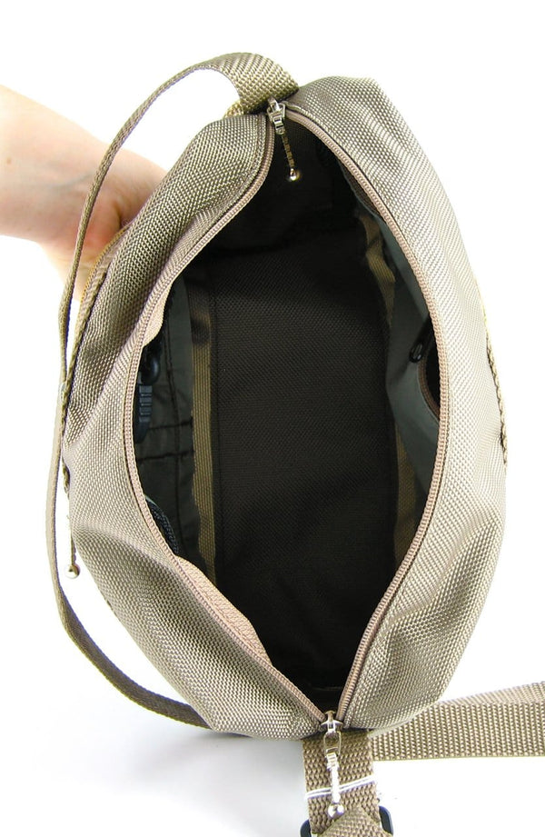 106 Medium Messenger Bag Purse in Khaki Nylon with Fabric Accent Pockets