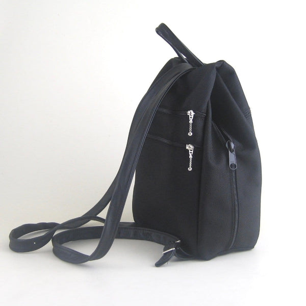 B967 BL Sm Side Entry Backpack- Black Nylon with Fabric Accent