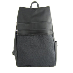 B969-BL Large Side Entry Backpack in Black Nylon with Fabric Accent