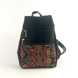 B967 BL Vintage Fabrics - Sm Side Entry Backpack - Black Nylon